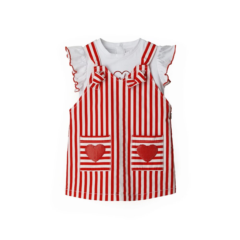 Original Marines, Italy – RED STRIPED SEQUIN HEARTS OVERALL DRESS  BABY GIRL